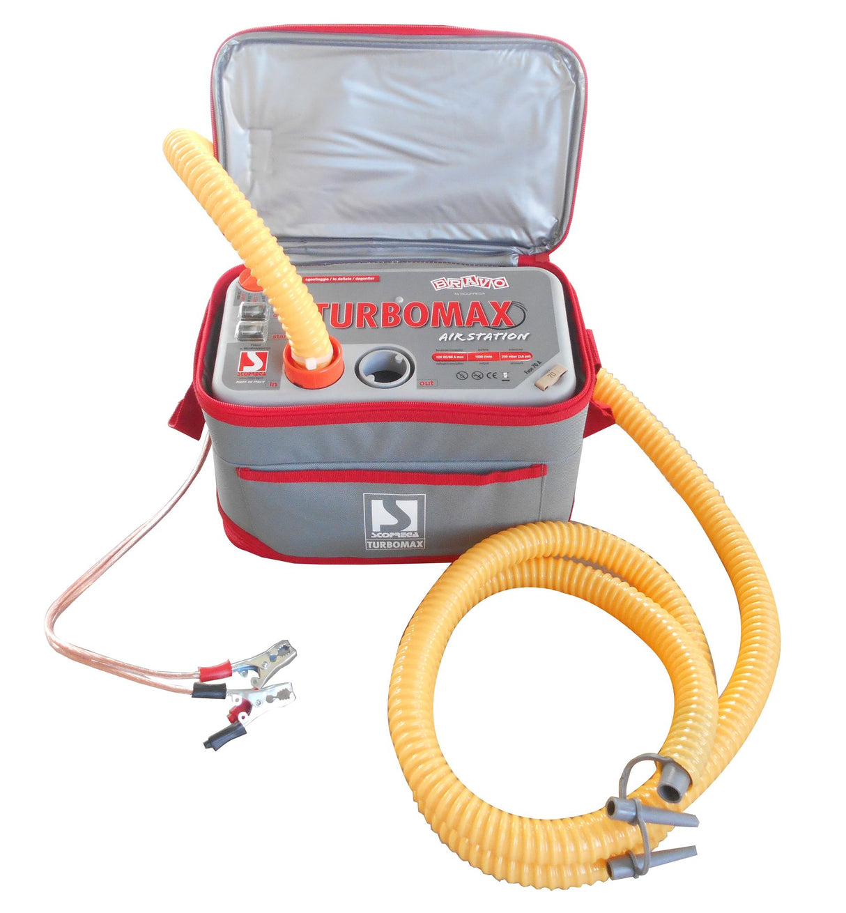 Bravo Electric Air Pump 12 Volt 1000 L/min, Compact Pump with Pressure Switch, Fast Inflation of Large Inflatable Boats