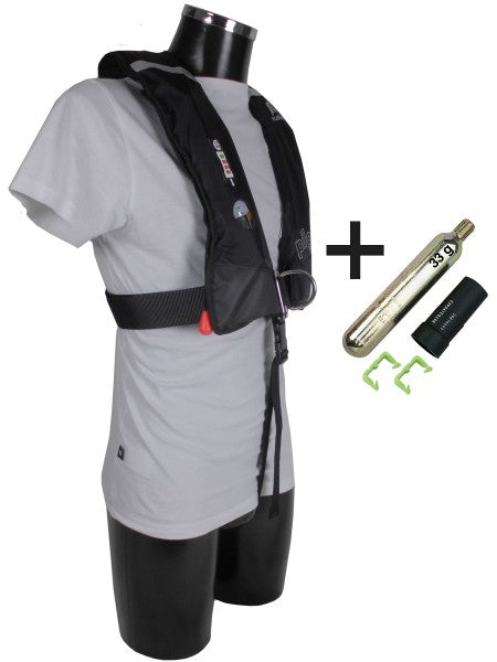 Rettungsweste Vollautomatisch 165 N Schwarz, Schwimmweste, Pro Sensor inkl. Lifebelt + Füllkit