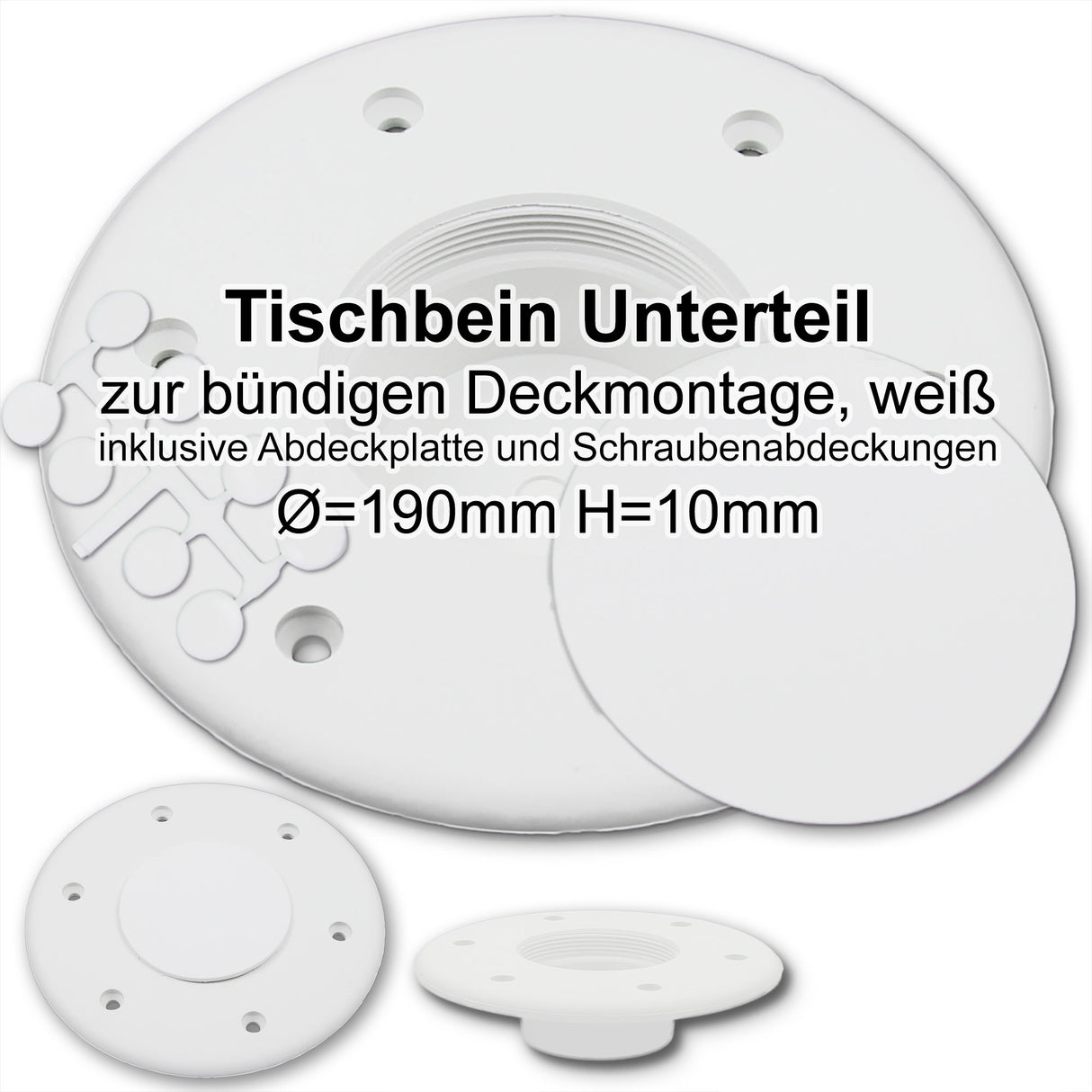 Kunststoff Tischbeinunterteil Deckaufbau 53mm hoch, Montagesystem, inklusive Abdeckungen - (Optional mit Abdeckungen)