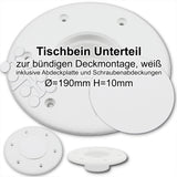 Kunststoff Tischbeinunterteil Deckaufbau 53mm hoch, Montagesystem, inklusive Abdeckungen - (Optional mit Abdeckungen)