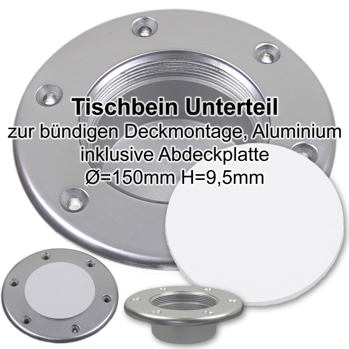 Kunststoff Tischbeinunterteil Deckaufbau 53mm hoch, Montagesystem, inklusive Abdeckungen - (Optional mit Abdeckungen)