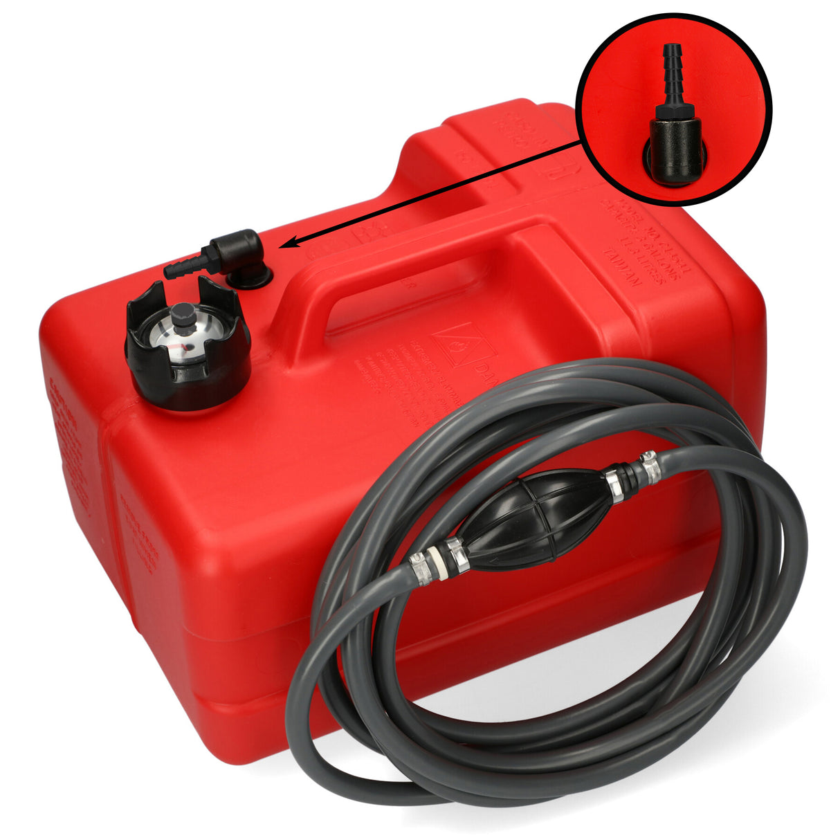 Red fuel tank, ISO-certified, highly chemical-resistant, manual level indicator -
