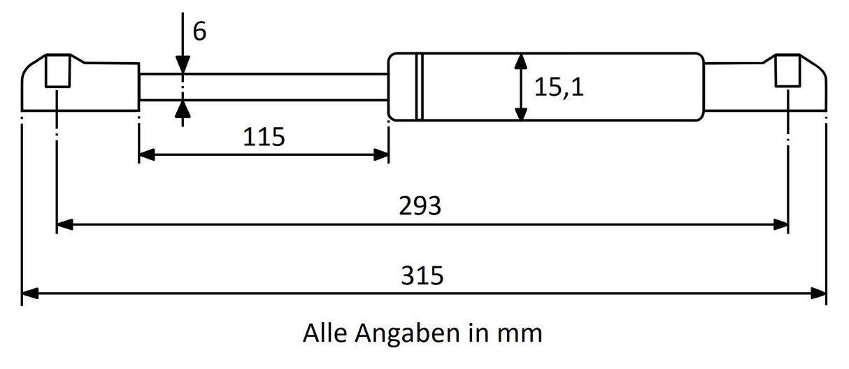 Gasdruckfeder 293mm / 115mm mit Kugelkopfaufnahme Schwarz Matt