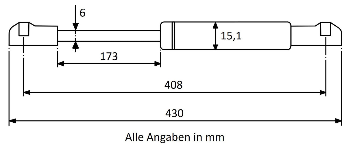 Gasdruckfeder 408mm / 172mm mit Kugelkopfaufnahme Silber
