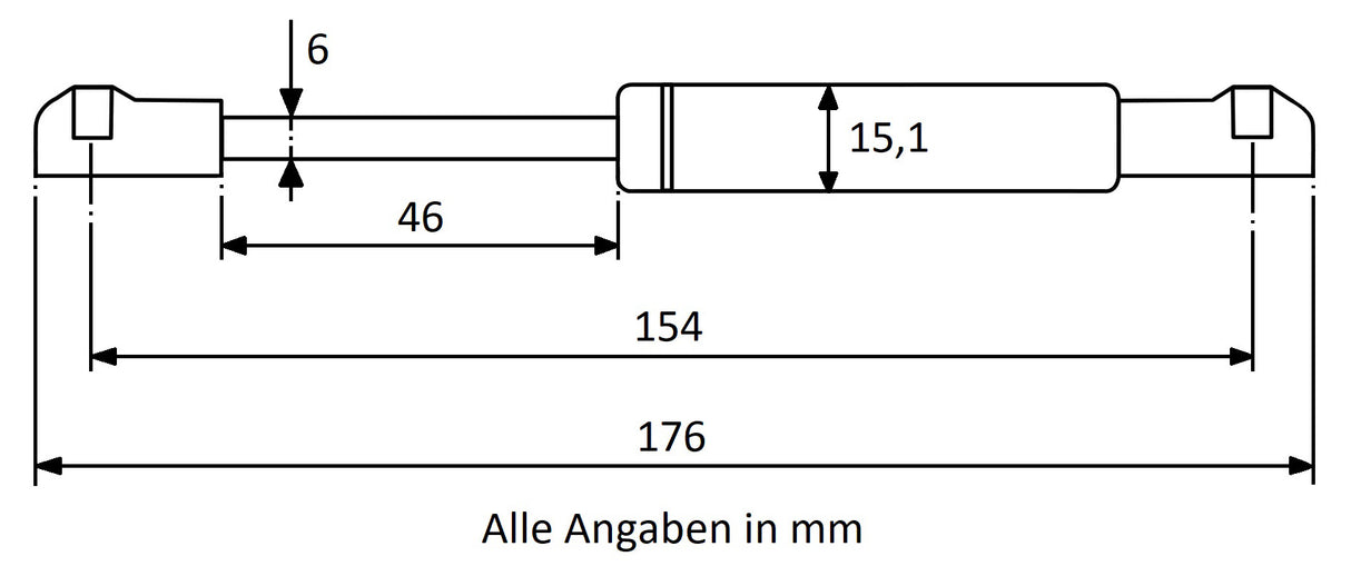 Gasdruckfeder 154mm / 46mm mit Kugelkopfaufnahme Violett