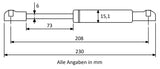 Gasdruckfeder 208mm / 73mm mit Kugelkopfaufnahme Pink