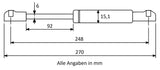 Gasdruckfeder 248mm / 92mm mit Kugelkopfaufnahme Gold