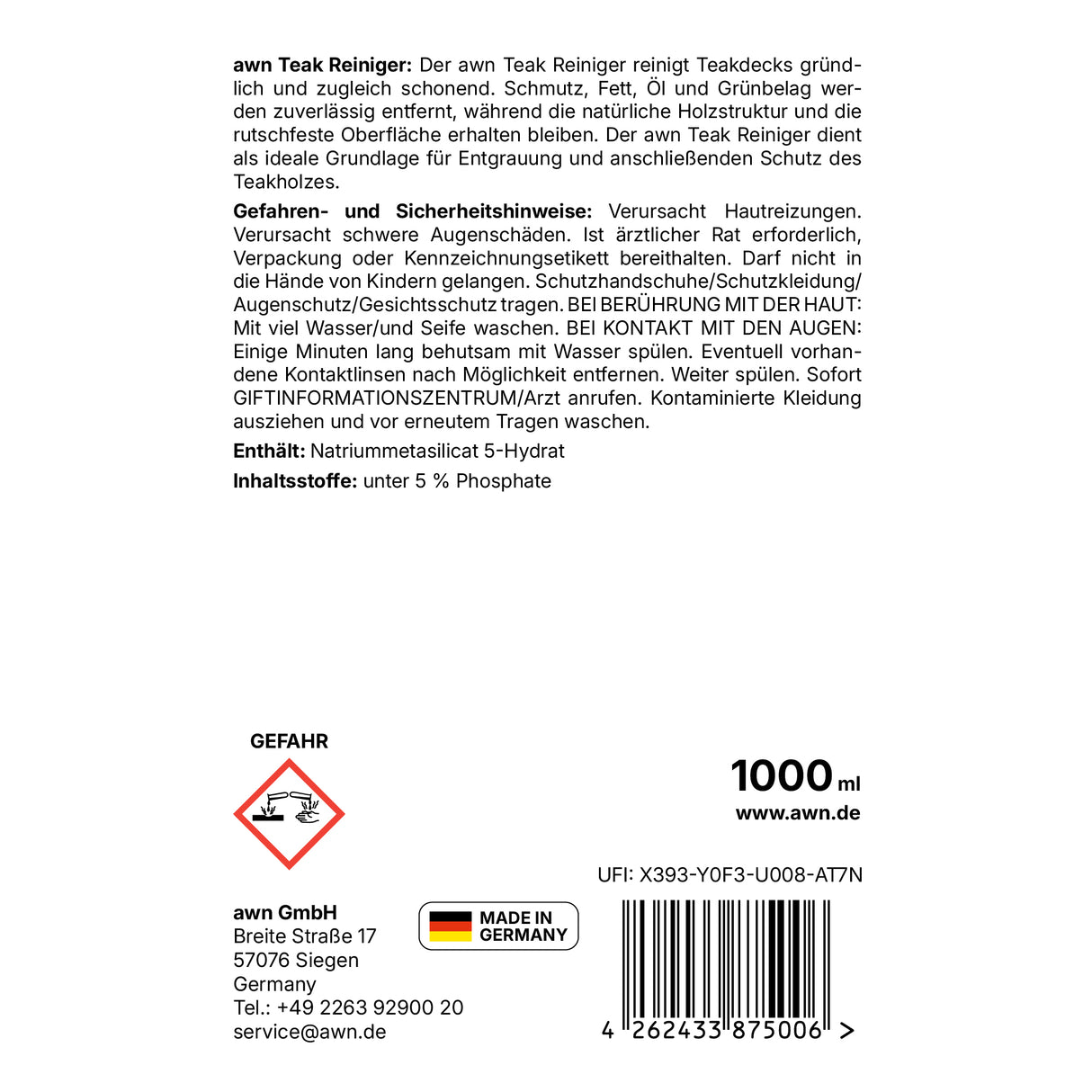 awn Teak Reiniger, 1 Liter