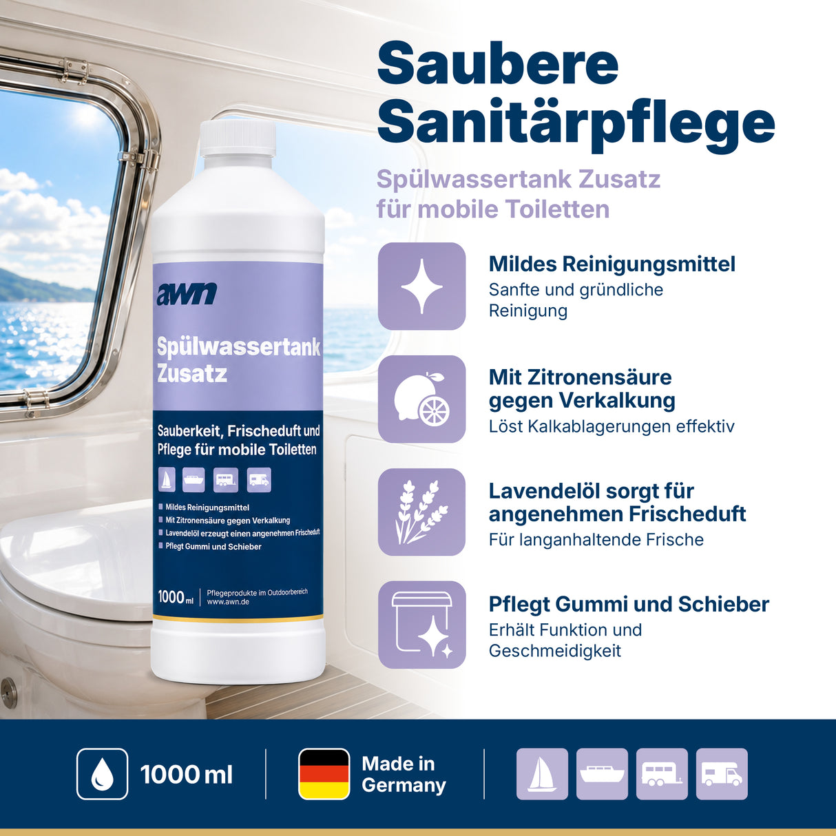 awn Spülwassertank-Zusatz für mobile Toiletten mit Lavendelduft, 1 Liter