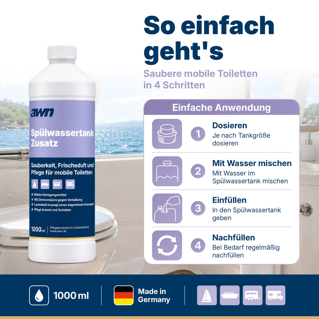 awn Spülwassertank-Zusatz für mobile Toiletten mit Lavendelduft, 1 Liter