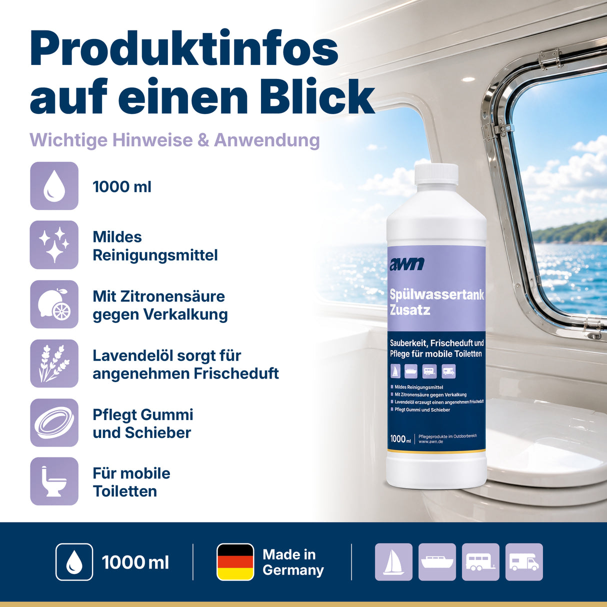 awn Spülwassertank-Zusatz für mobile Toiletten mit Lavendelduft, 1 Liter