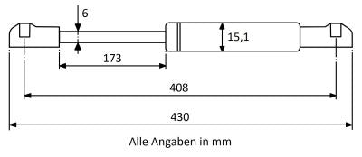 Gasdruckfeder 408mm / 173mm mit Kugelkopfaufnahme Silber