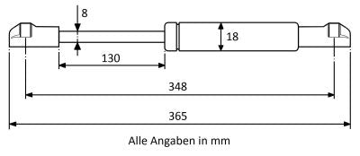 Gas spring 348mm / 130mm with ball head mount black