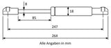 Gasdruckfeder 247mm / 85mm mit Kugelkopfaufnahme Schwarz
