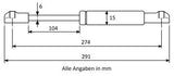 Gas spring 274mm / 104mm with ball head mount black