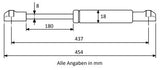 Gas spring 437mm / 180mm with ball head mount black