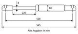 Gas spring 528mm / 220mm with ball head mount black