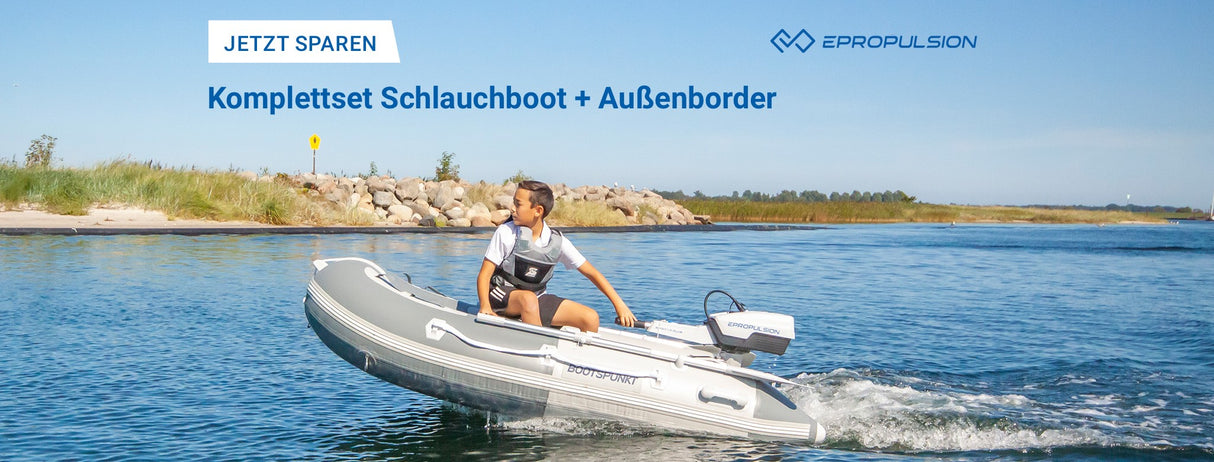 Komplettset Schlauchboot 3,20m mit ePropulsion Spirit 1.0 PLUS Elektromotor und 25l wasserdichtem Packsack