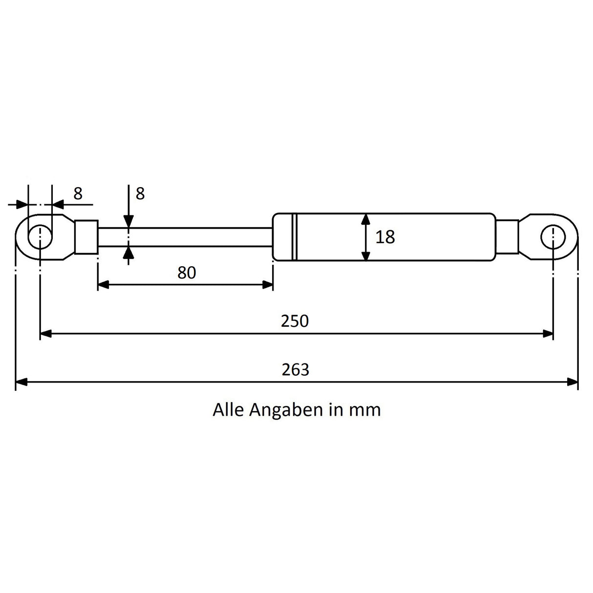 Gasdruckfeder Edelstahl mit Augenaufnahme 250mm 100N / 180N