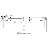 Gasdruckfeder Edelstahl mit Augenaufnahme 250mm 100N / 180N