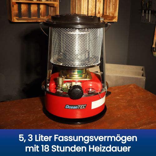 OceanTEC Petroleum-Heizung 5,3 L Tank – 8.400–10.000 BTU/h (2,46–2,93 kW) – mit Flammlöschfunktion & Kippschutz – Outdoor Heizgerät für Boot, Camping & Garten