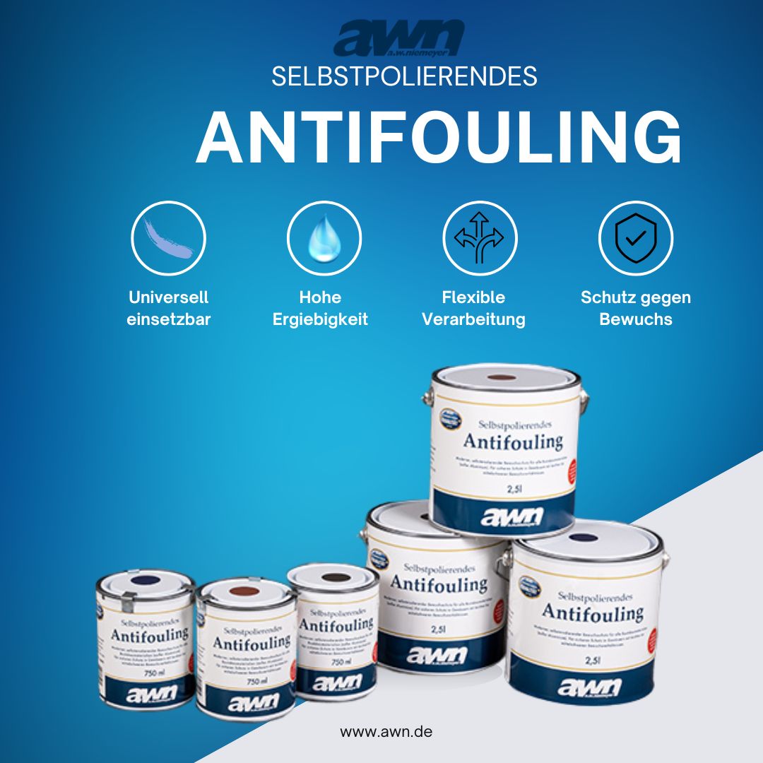 awn Selbstpolierendes Antifouling – Effizienter Bewuchsschutz, Unterwasseranstrich, einfache Anwendung und langanhaltende Wirkung - 0.75 - 2.5 l blau, rot, schwarz
