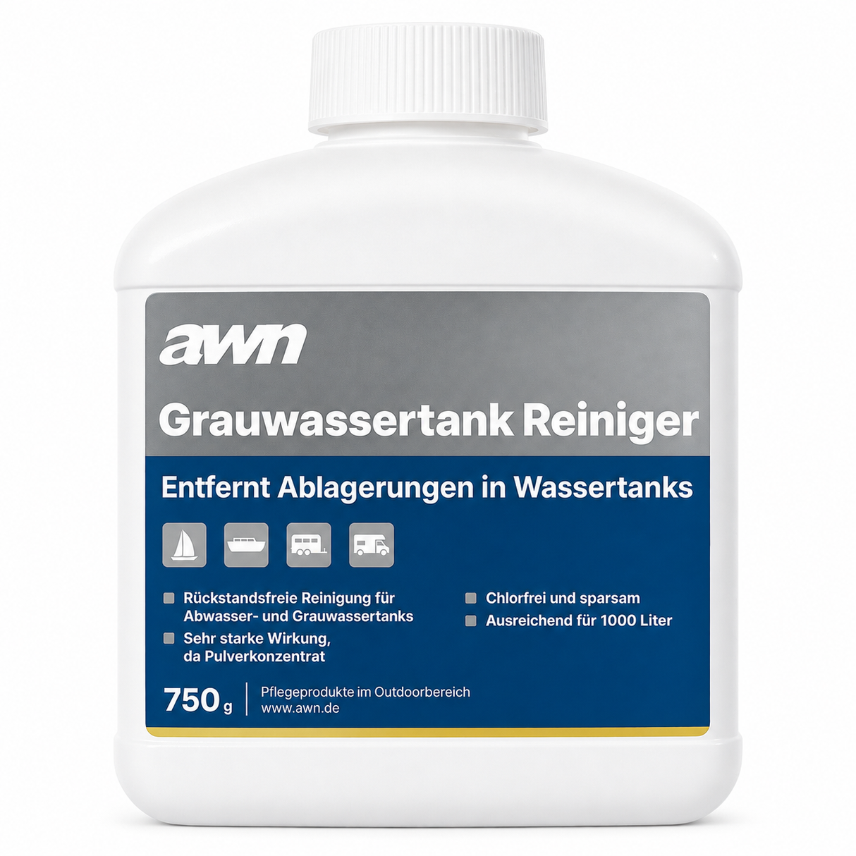 awn Grauwassertank Reiniger, chlorfrei, mit aktivem Sauerstoff, für Tanks, Schläuche und Leitungen, 750 g