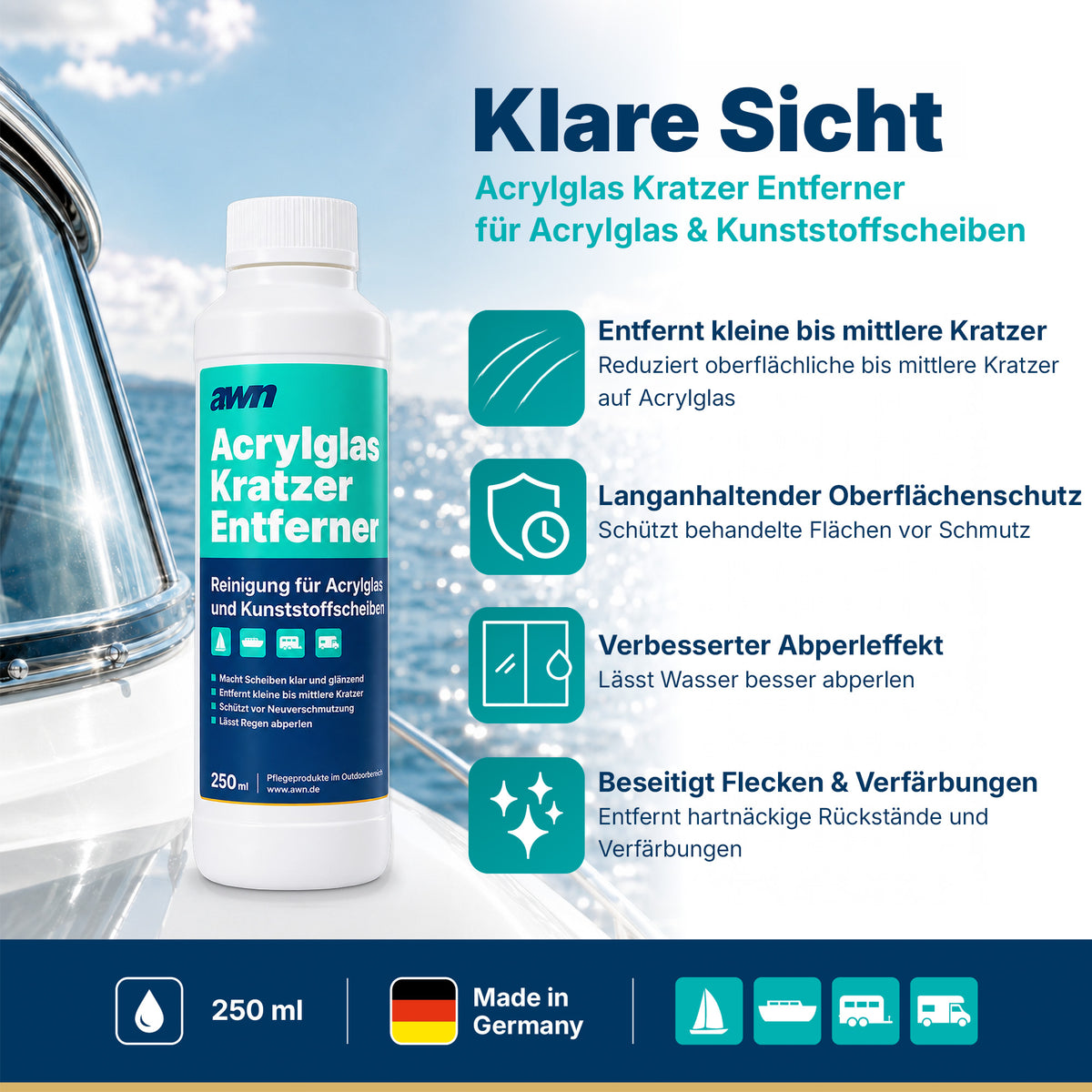 awn Acrylglas Kratzer Entferner, entfernt Kratzer und Verfärbungen, für Acrylglas und Polycarbonat, 250 ml