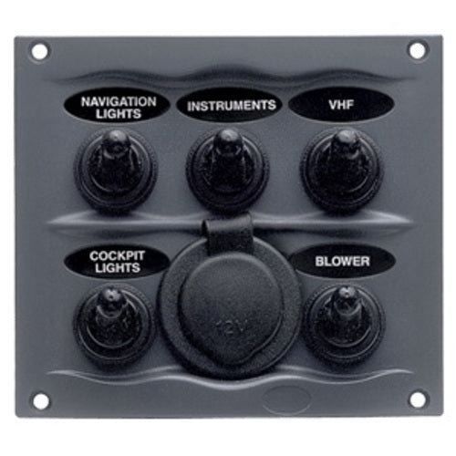 BEP Schalttafel Wasserdicht 5x On/Off, Kompaktpanel Schwarz, Graphitschalter IP56