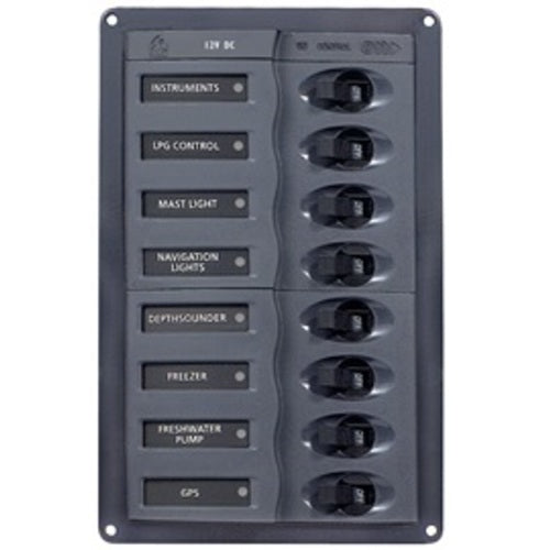 BEP Trennschalter-Panel DC 12V 8-fach, Kontrollpaneel, pulverbeschichtetes Aluminium für marine Qualität