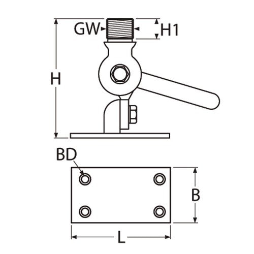 Bukh Antennenkipphalter Edelstahl A4 Grundplatte, Antennenträger, Inkl. EPDM-Dichtung und Befestigungsmaterial