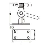 Bukh Antennenkipphalter Edelstahl A4 Grundplatte, Antennenträger, Inkl. EPDM-Dichtung und Befestigungsmaterial
