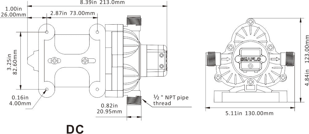 SEAFLO pressure water pump 3-chamber diaphragm pump, self-priming, low noise, long service life 12 V - 10.6 - 11.6 liters