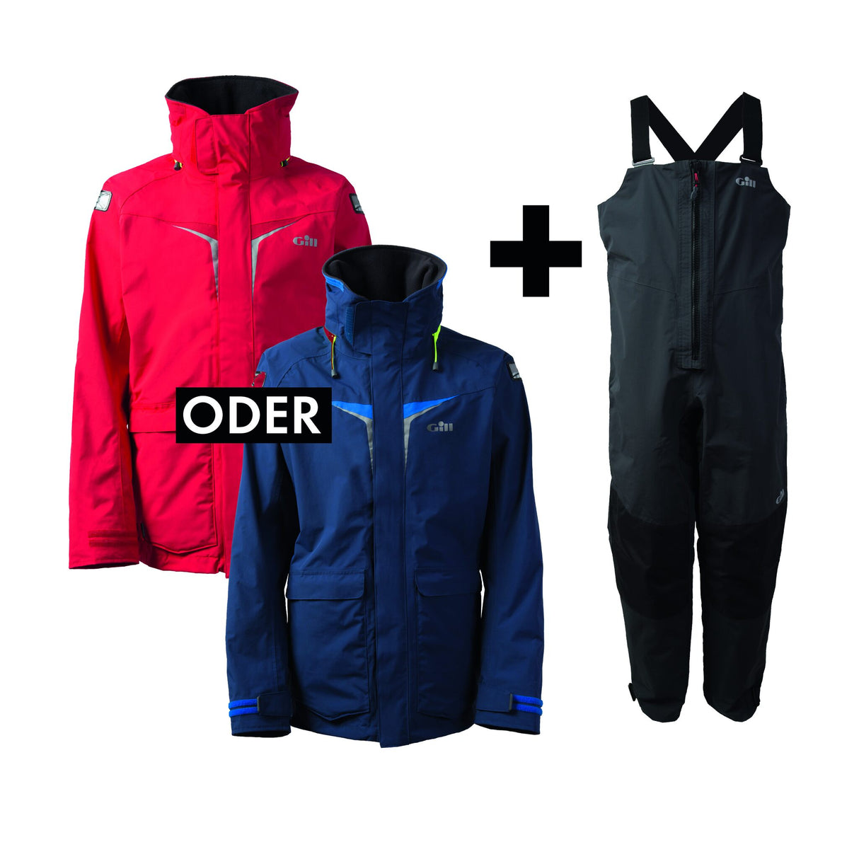 Gill Coastal-Set Herren: Segeljacke OS3 und Hose, wasser- und winddicht, modisches Design mit hohem Tragekomfort - S – XXL rot, navy