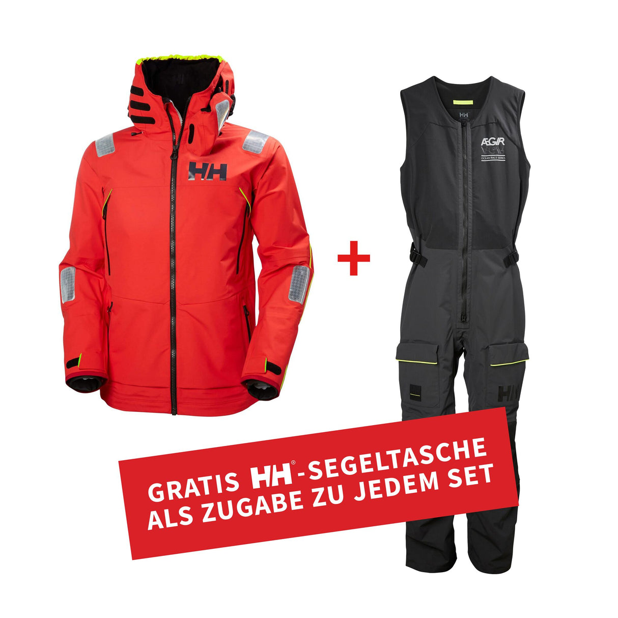 Helly Hansen AEGIR RACE Aktions-Set: Segeljacke + Salopette + gratis Tasche, Ocean Race Europe Aktion - M – XXL