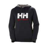 Helly Hansen Damen-Hoodie HH LOGO aus Bio-Baumwolle, bequemer Sweatshirt mit Kapuze und Kängurutasche - 36 - 42, navy oder weiß