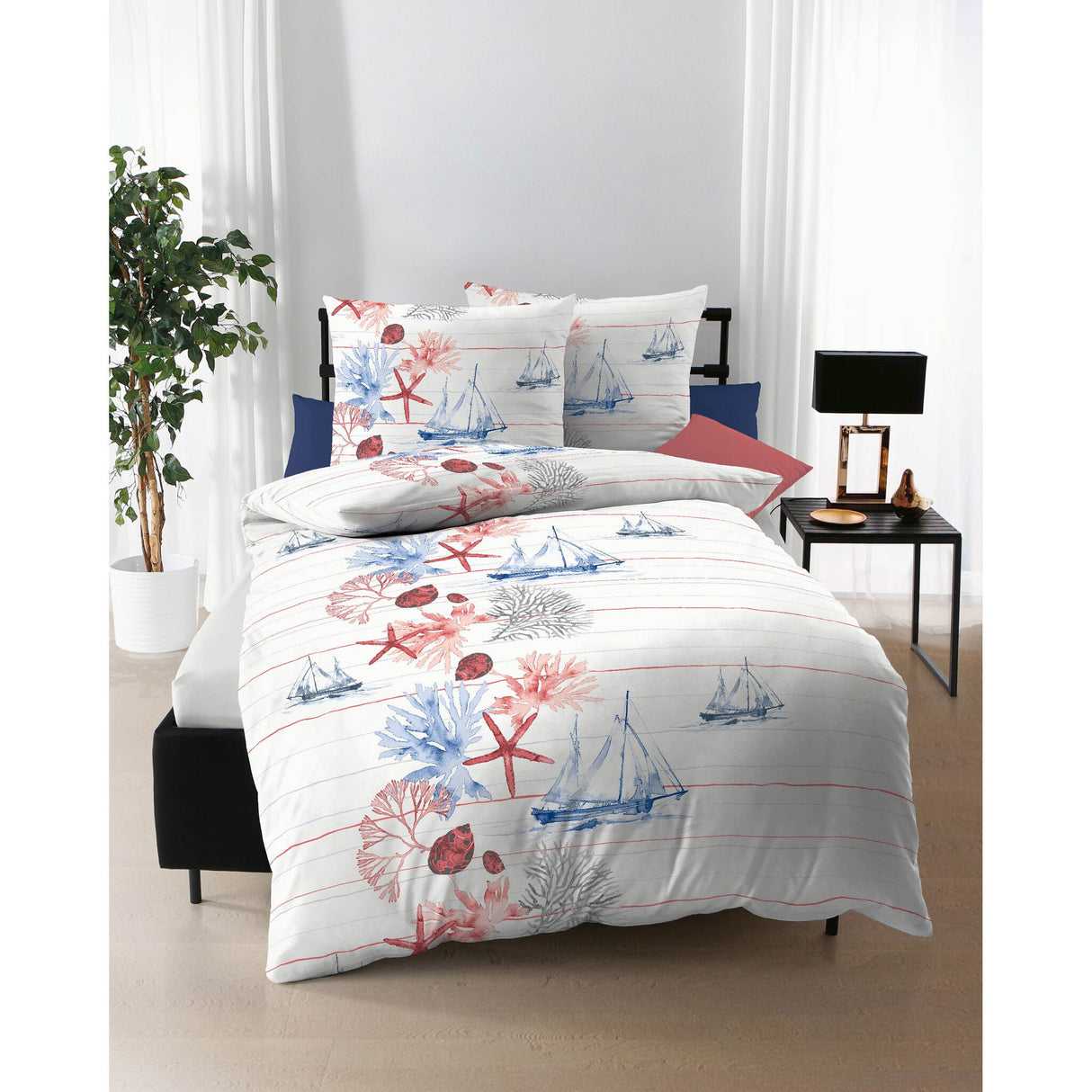 Kaeppel Bettwäsche aus 100% Baumwolle, Bettgarnitur, maritimes Design mit Reißverschluss