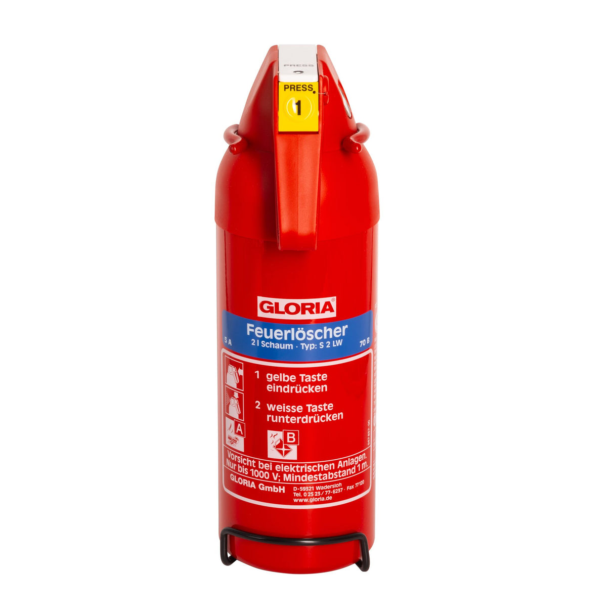 GLORIA Schaum-Feuerlöscher Haushaltslöscher Lightwater-Schaum, Dauerdruck-Feuerlöscher, Manometer für optische Druckkontrolle