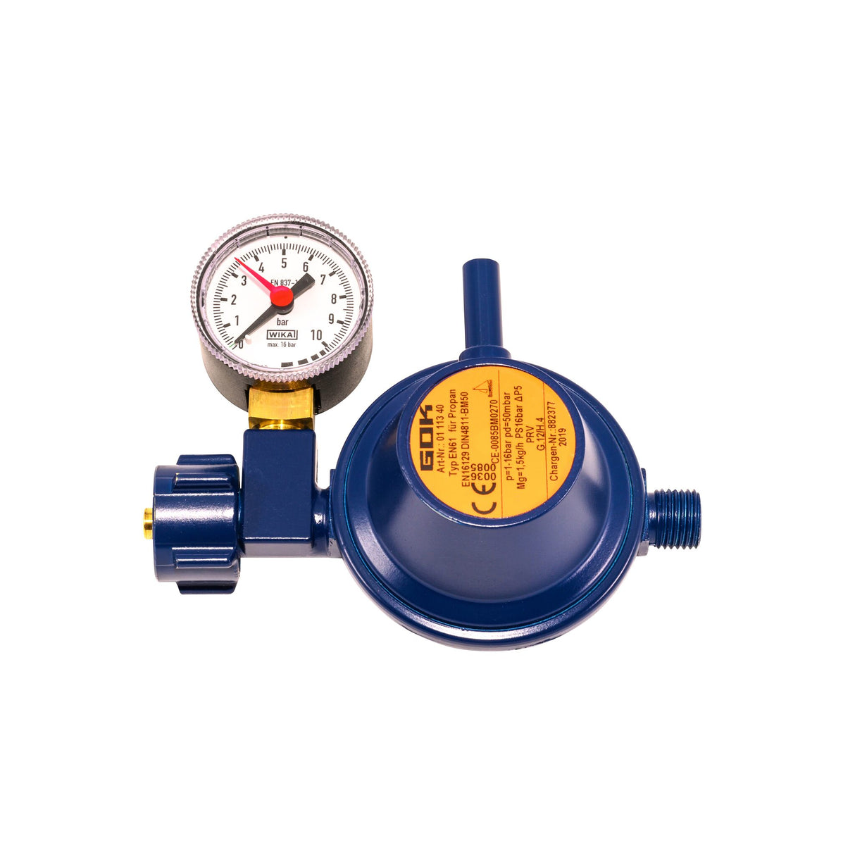 GOK Druckregler 50 mbar 90° mit Manometer