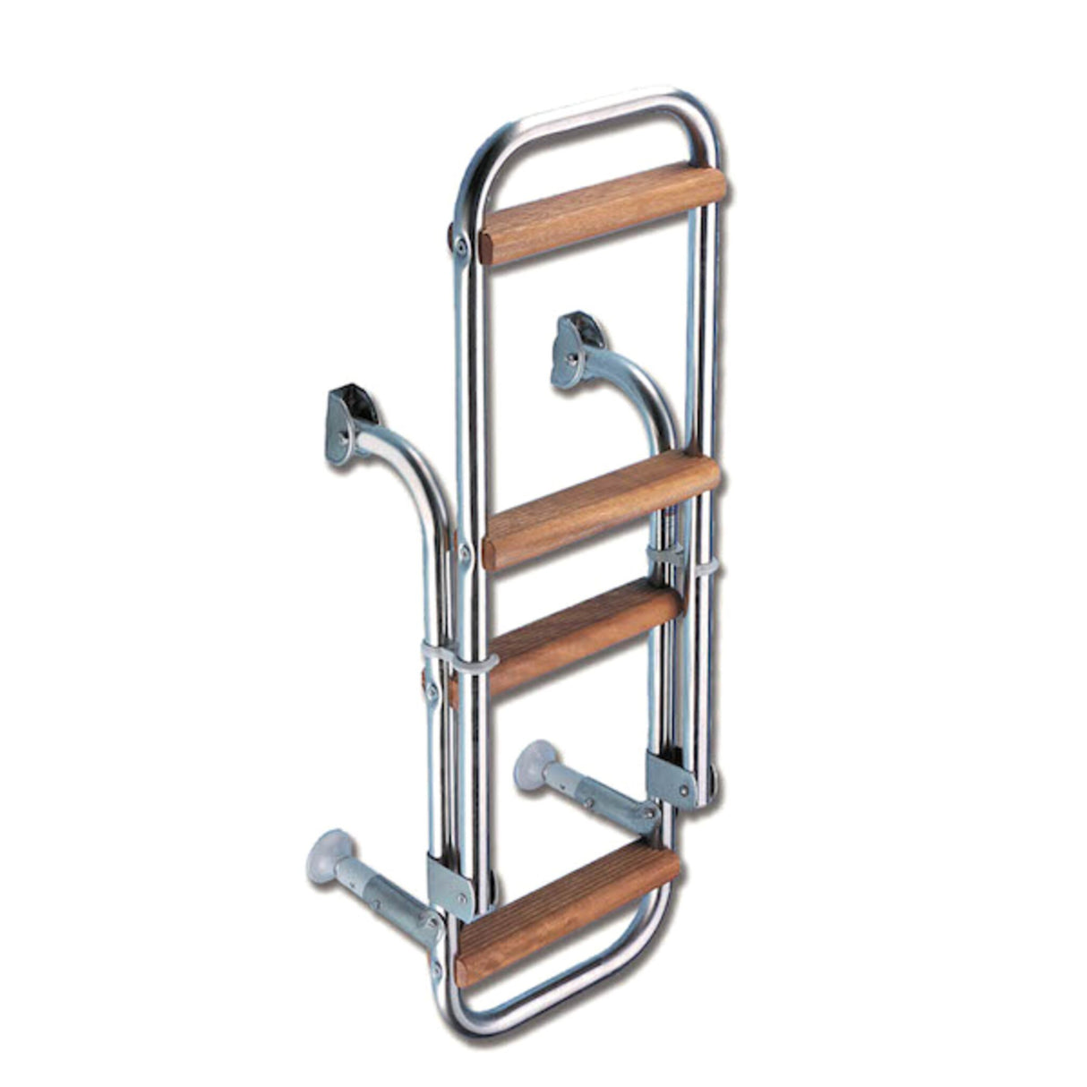 Badeleiter mit Teak-Stufen verstellbar