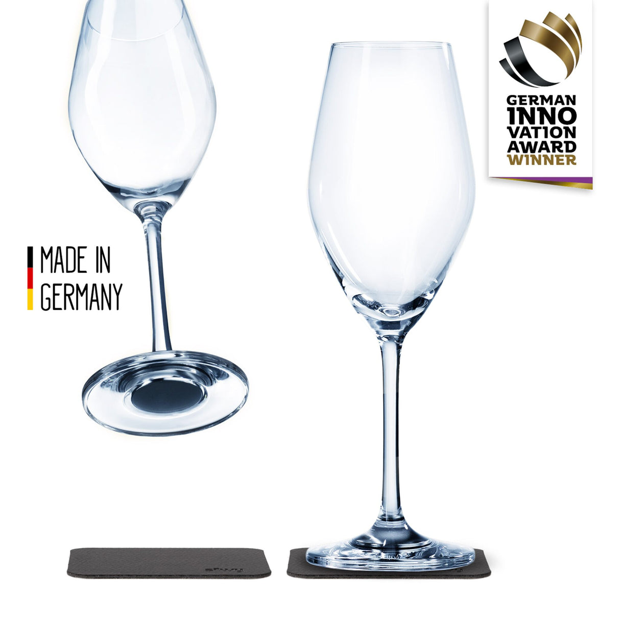 silwy 2er Set Champagnergläser mit Magnet und Untersetzer