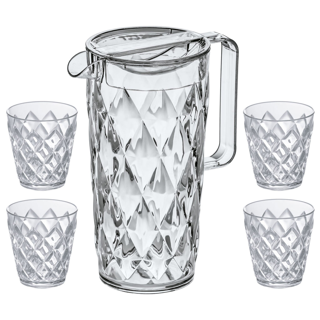 koziol CRYSTAL SET: Kanne 1,6 l mit 4 Bechern