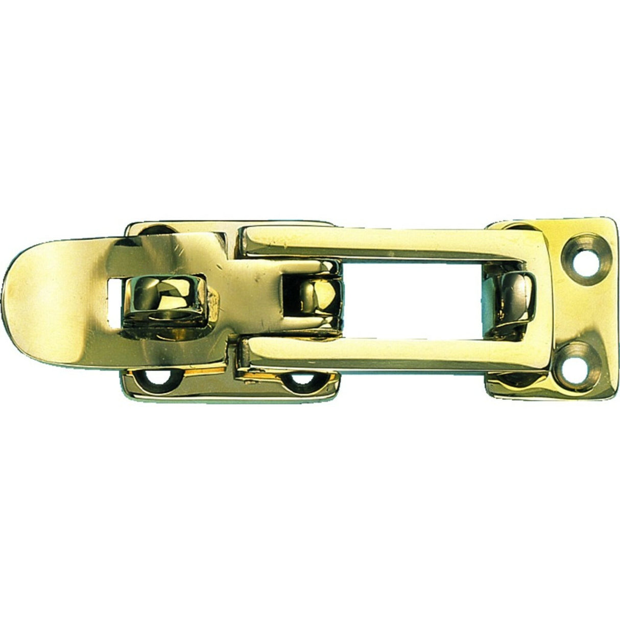 Lever lock, polished brass, straight, safety lock, lockable with padlock, 85 x 28 mm