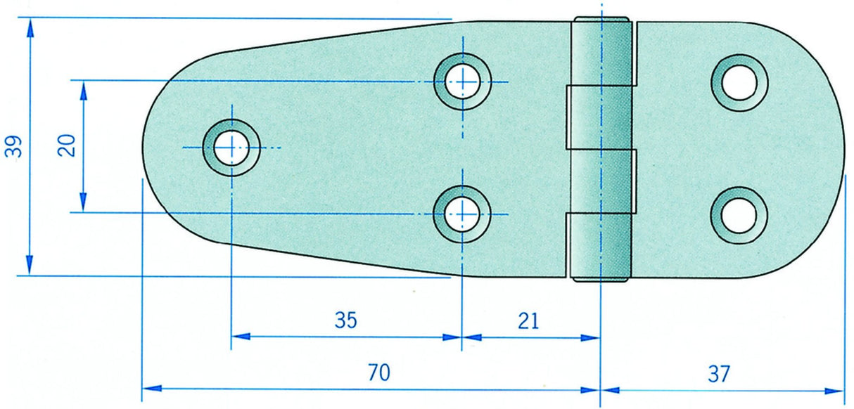 Roca hinge 107 x 40 mm, stainless steel, durable and robust - (Optional with visible or concealed hinge)