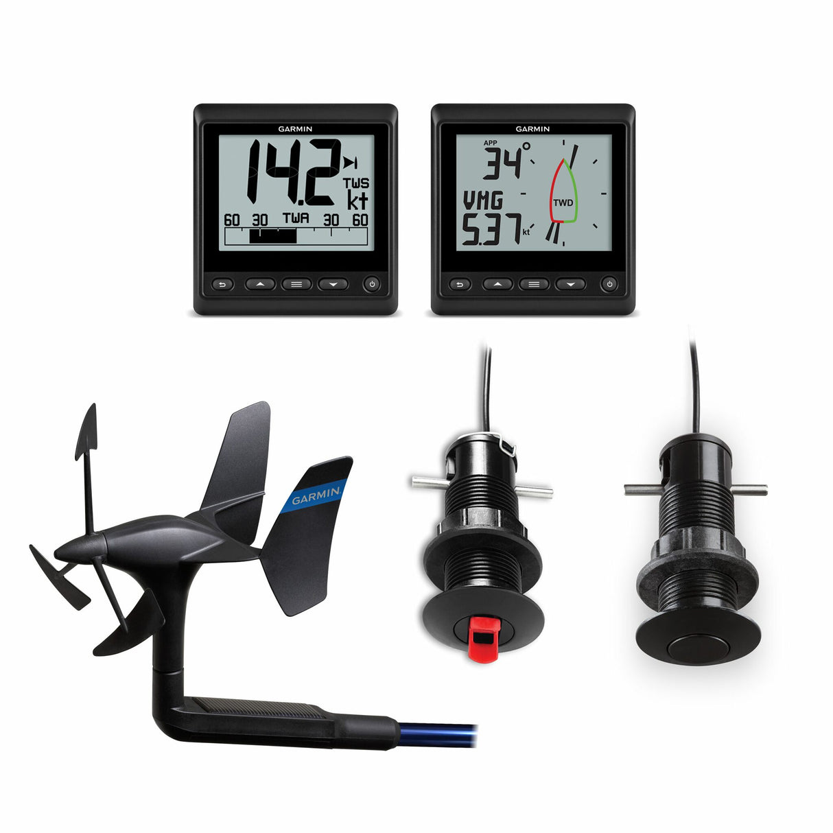Garmin Wireless Segel-Set Wassertiefe & Geschwindigkeit, Marine-Instrumentenset, Solarbetriebener Akku