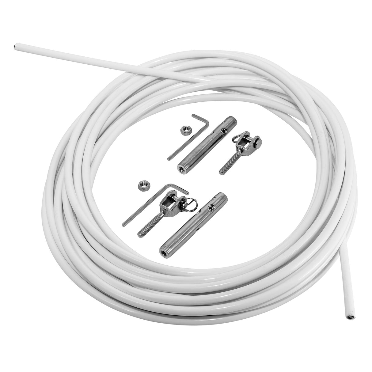 Relingsdraht-Set für Selbstmontage 10m mit Gewindegabel und Mutter, Geländertau, wetterfestes PVC-ummanteltes Draht 4 mm