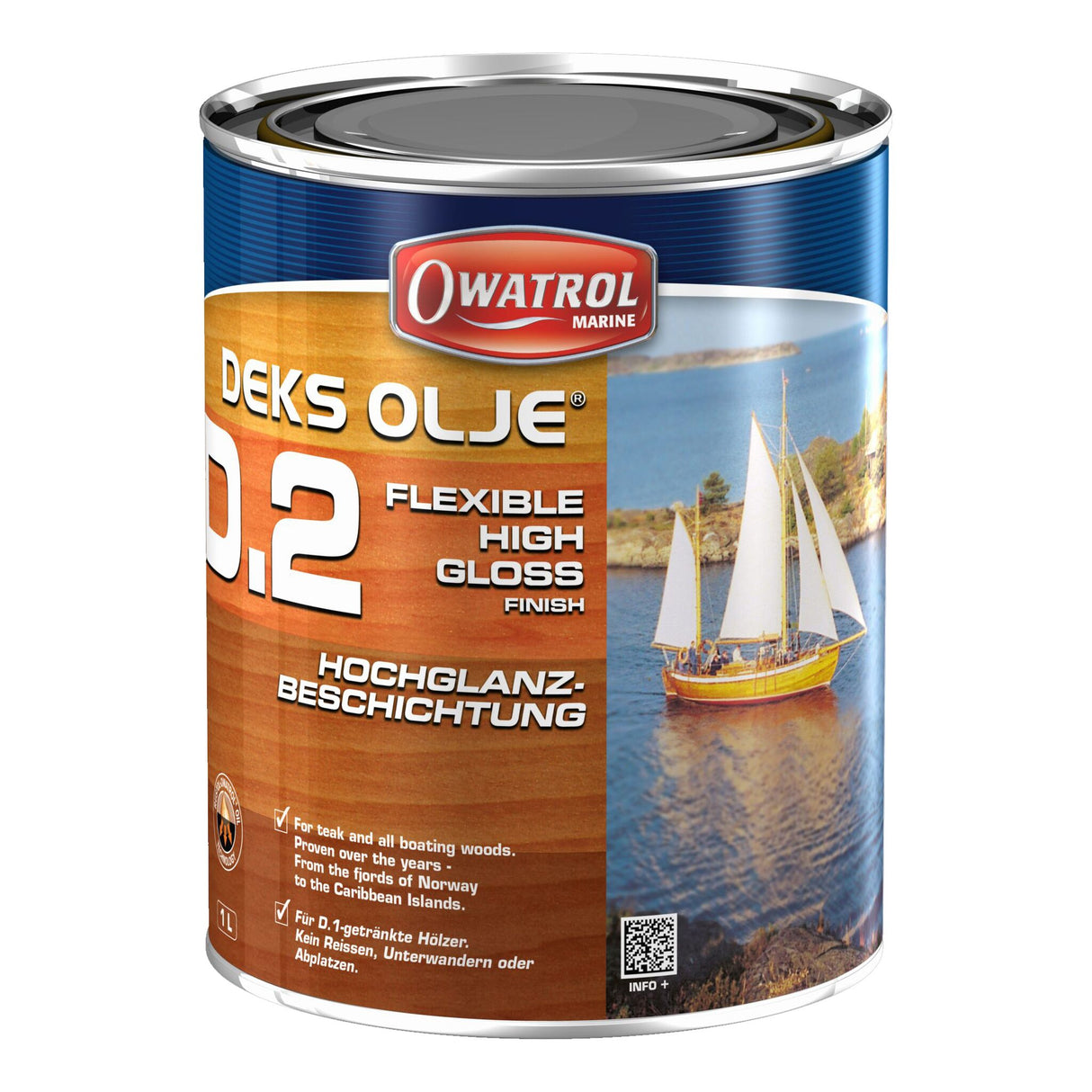 OWATROL Deks Olje D2 Hochglanzbeschichtung, Klarlack, elastisch und haftend für Holzboote und Möbel - 1 - 2.5 l