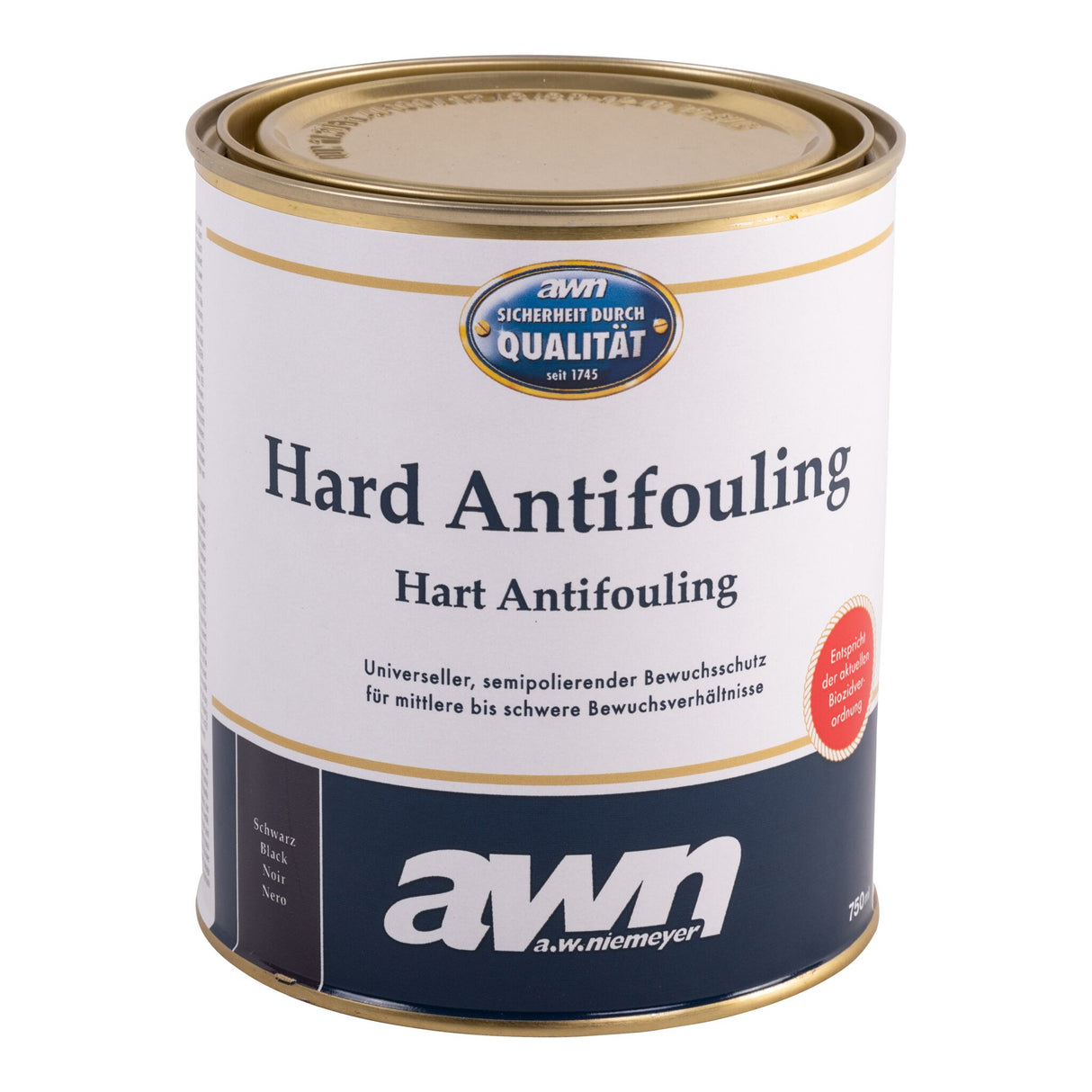 AWN Hart-Antifouling PLUS - Antifouling gegen Bewuchs, schutz- und algizidwirksam - 0.75 - 2.5 l, blau, rot, schwarz