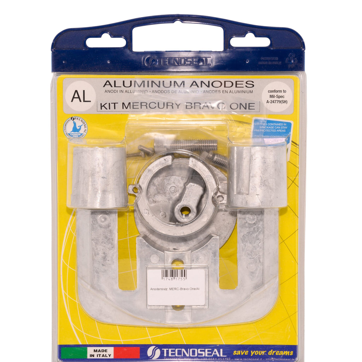 Tecnoseal anode kit aluminum MerCruiser Bravo One, marine protection, durable aluminum construction