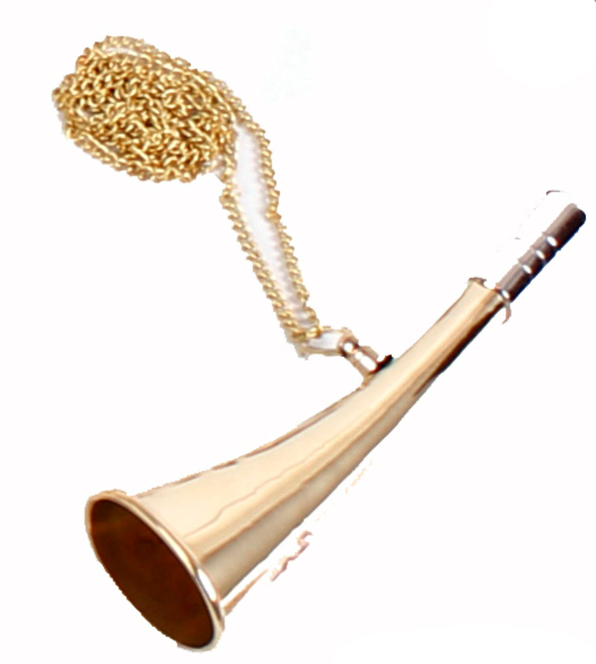 Foghorn brass 14cm, maritime decorative horn with chain, real sound